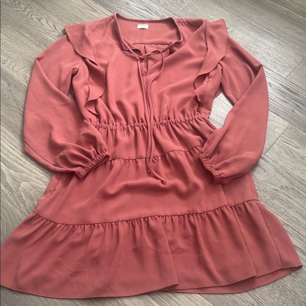 Wilfred | Aritzia Marvelle Ruffled Long Sleeve Dress in Burgundy Size Small - Picture 2 of 14